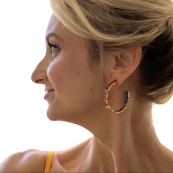 NWT Colorful Stone Hoop + Gold Large Stud Earrings - Picture 7 of 7